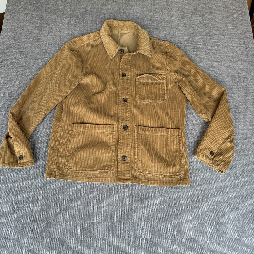 Trenery Men's Tan Corduroy Chore Jacket Overshirt Button Up Cotton Pocket Coat L